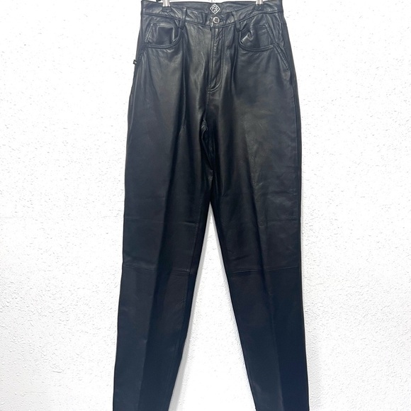 POSTED Basic Editions Black Smooth Leather Trousers 7/29 - Picture 1 of 10